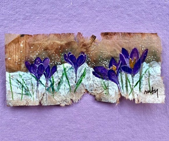 womensart1's tweet photo. '#February' by Ruby Silvious, visual artist and graphic designer, whose recent work includes experimenting on recycled and found materials, including tea-bags #WomensArt https://t.co/3GG21SHeSC