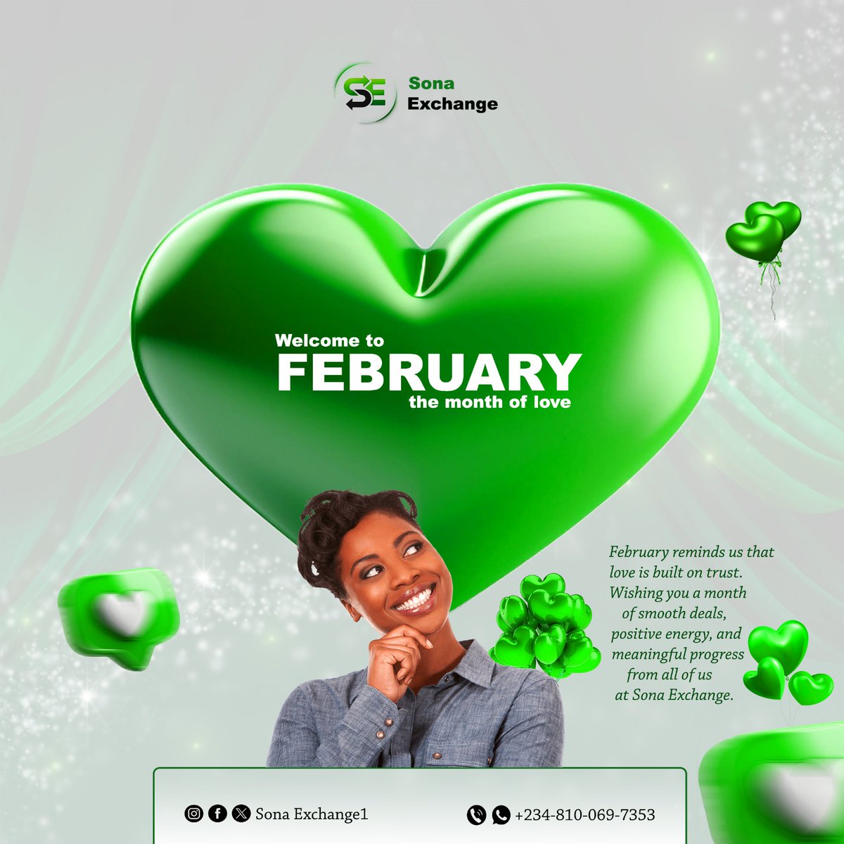 sona_exchange1's tweet photo. Welcome to February, the month of love 💚

At Sona Exchange, we appreciate your trust and look forward to serving you better this month.

#Happy_New_Month
#New_Week
#Trending https://t.co/dAWSq4I4YX