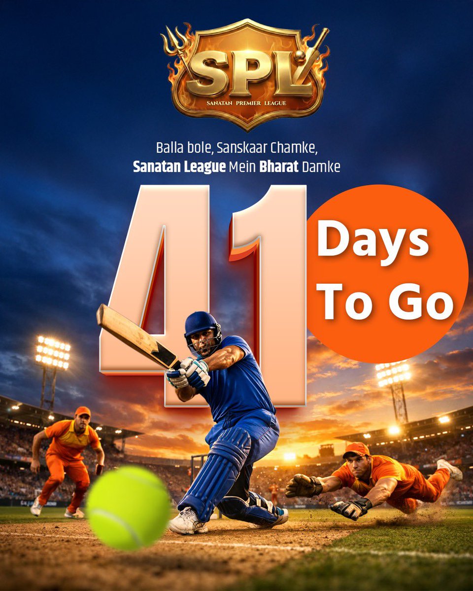 sanatanpleague's tweet photo. 41 days to go and the pitch is calling! 🏏🔥
Get ready for power-packed cricket, passion, and pride.
#SPL #SanatanPremierLeague #CricketFever #41DaysToGo #MatchOn #GameOn @VijaySharmaLive @DN_Thakur_Ji https://t.co/gQvSmA61Ae