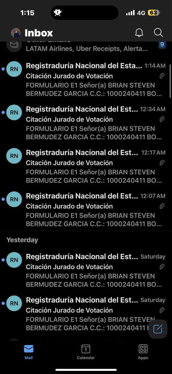 bri_ber13's tweet photo. Parce tuve la suerte de ser jurado por 1ra vez y no se si es normal recibir esta cantidad de emails y sms pero esto ya me parece acoso. Recibiendo correos a la 1 am 💀 de domingo @Registraduria https://t.co/aqmo2cbVIX
