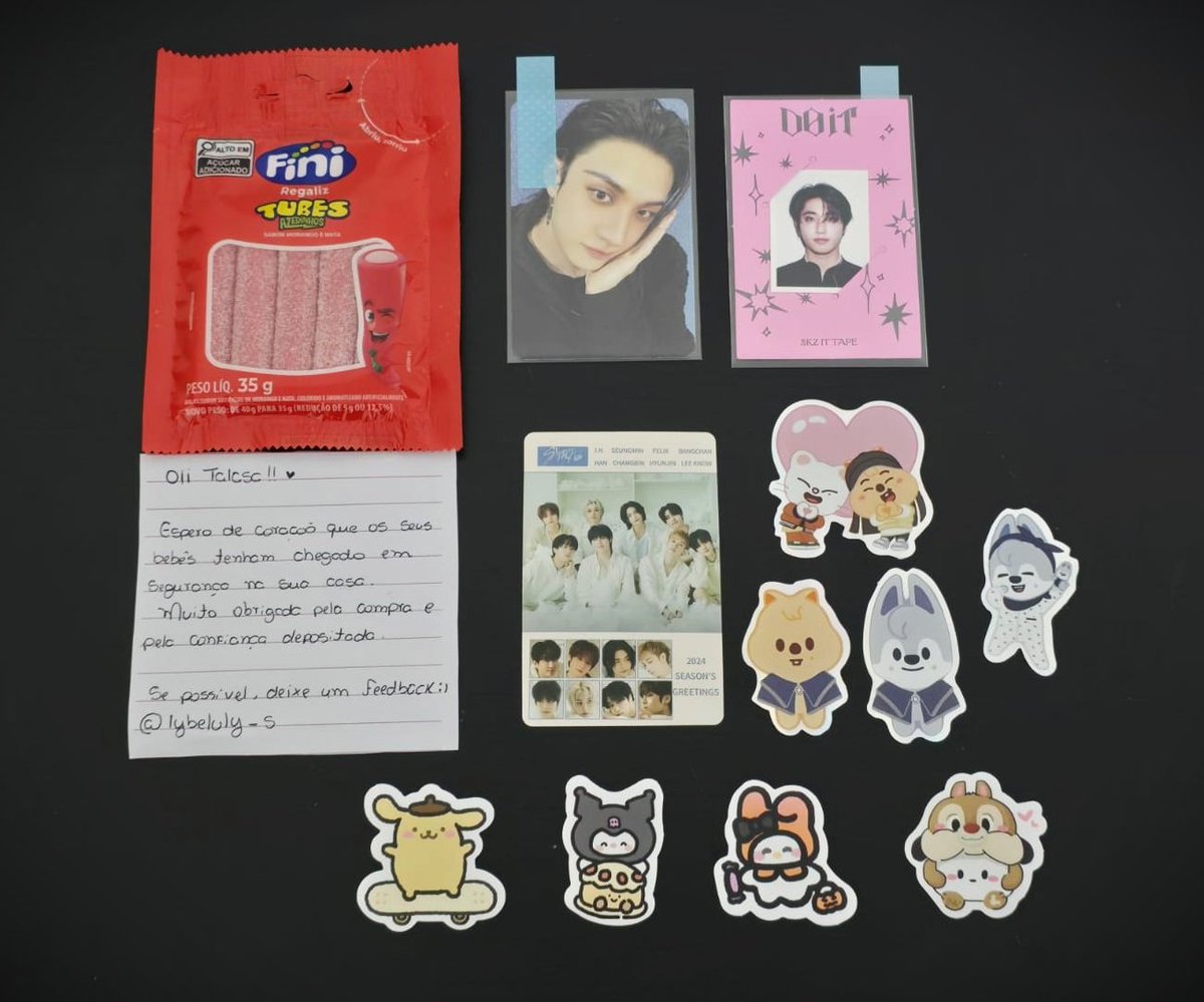 Feedback positivo para <a href="/lybeluly_s/">gabs | VAI VER O SKZ DNV E O BTS</a> pela venda do Chan e Han de Do It! Envio foi rápido e chegou tudo bem embalado, com brindes super fofos!