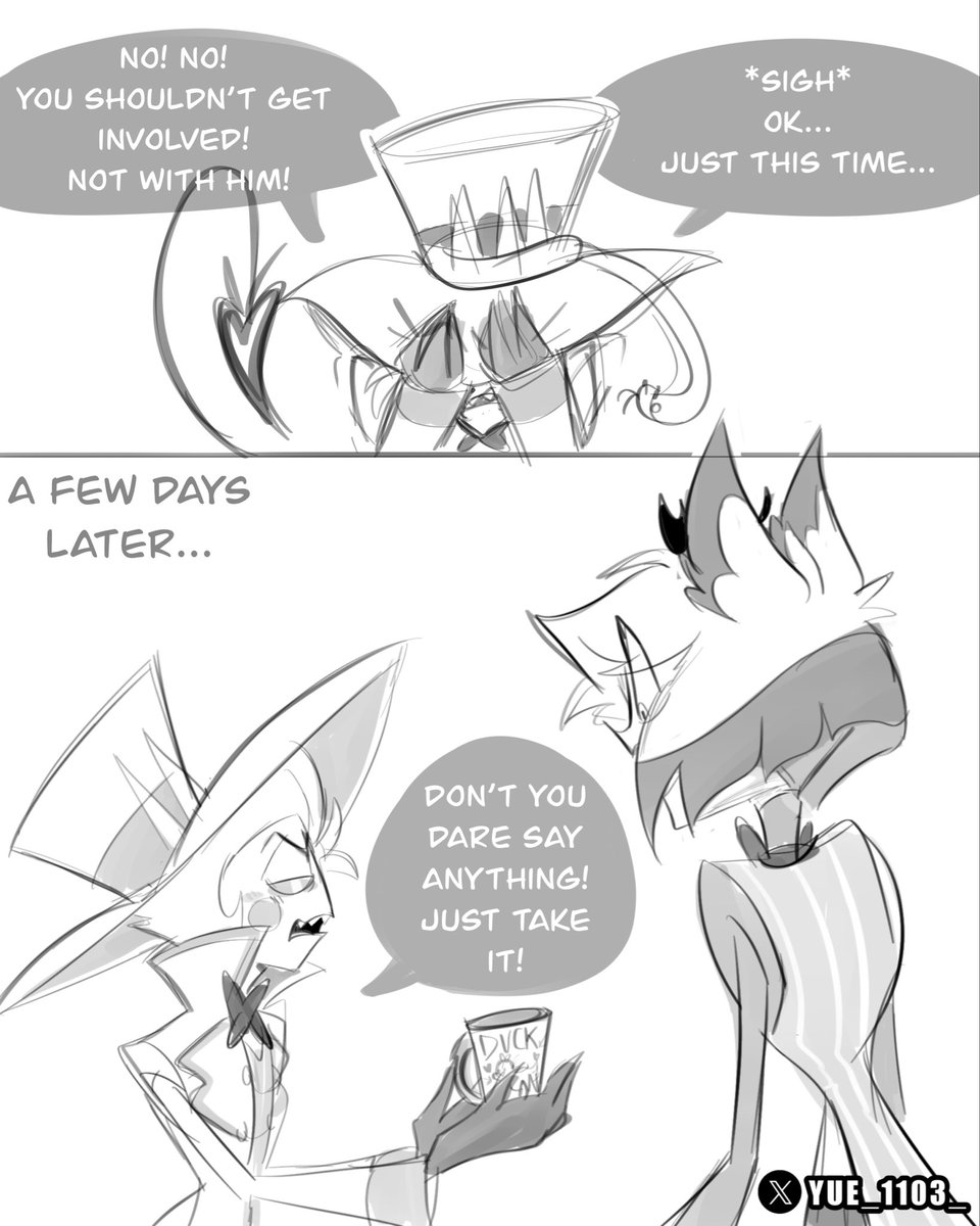 Yue_1103_'s tweet photo. Lucifer repairs Alastor’s Dad Mug ☕️ 
🍎: just this time… 

#radioapple #alastor #lucifer #hazbinhotel #bambilu https://t.co/ZFyUCPtNNr