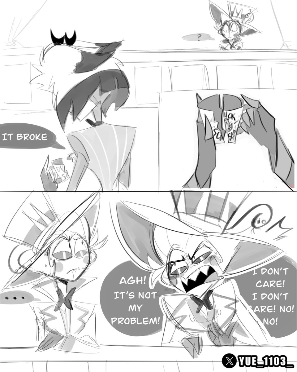 Yue_1103_'s tweet photo. Lucifer repairs Alastor’s Dad Mug ☕️ 
🍎: just this time… 

#radioapple #alastor #lucifer #hazbinhotel #bambilu https://t.co/ZFyUCPtNNr