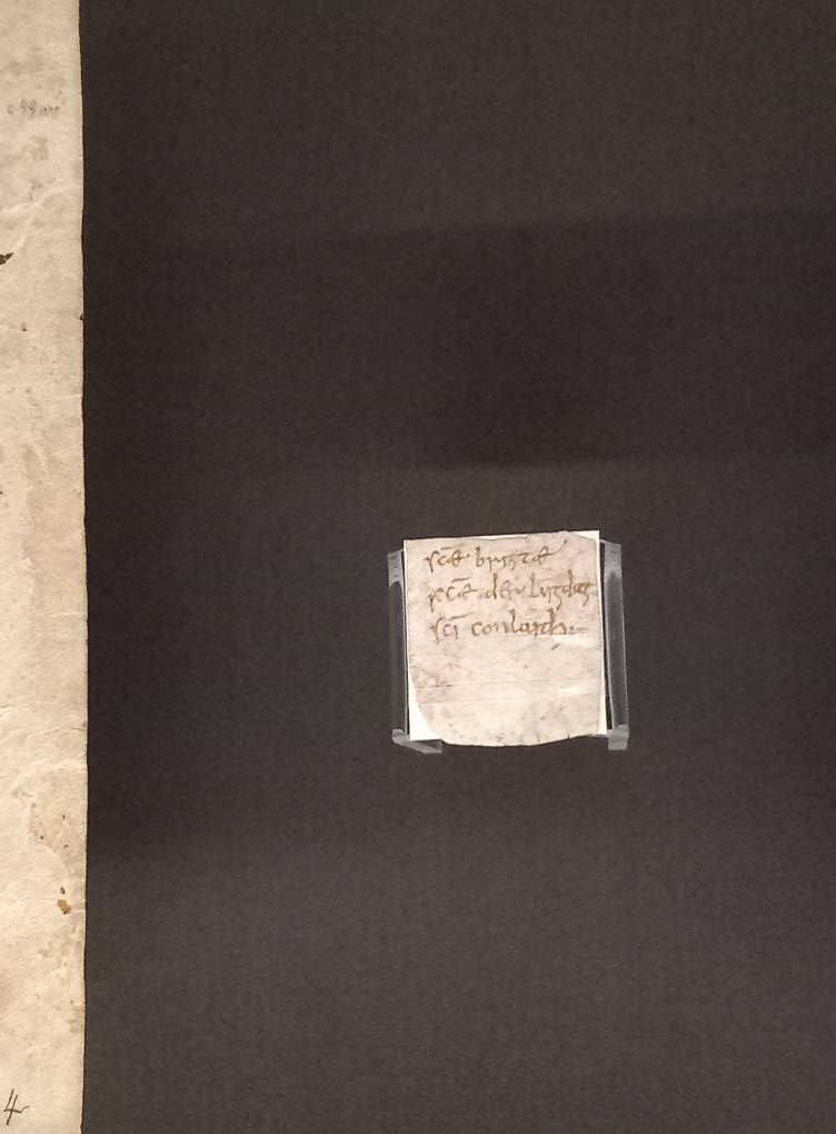 lorraineelizab6's tweet photo. Vellum label in insular script from Abbey of Saint-Maurice d'Agaune, Switzerland. 3 names - Ss Brigid, Dar Lugdach &amp; Bishop Conleth of Kildare. This is likely to have been separated from relics of these figures. 📷My photo from Words on the Wave @NMIreland in 2025 #FindingBrigid https://t.co/EUG4it0WKr