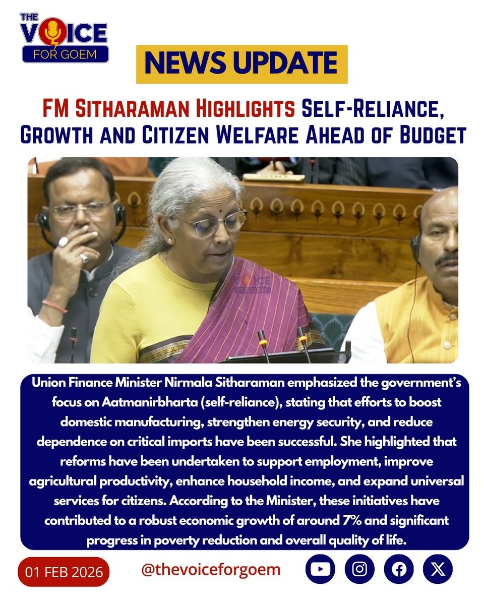 FM Sitharaman Highlights Self-Reliance, Growth and Citizen Welfare Ahead of Budget.