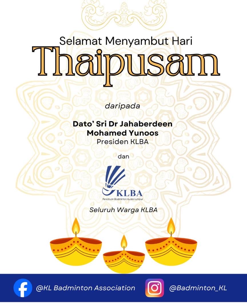 BadmintonKL's tweet photo. 🪔 Warm wishes on Thaipusam

May this meaningful day strengthen faith, unity and positivity within our community.

From all of us at KLBA.

#KL_Be_A
#BadmintonKL
#IhsanMelaluiSukan
#BersatuMaju https://t.co/xaisEQl0nm
