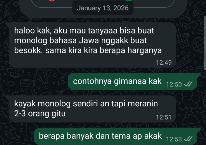kubuatkan's tweet photo. 507. Joki teks monolog jawa https://t.co/F4u8aSJl6x