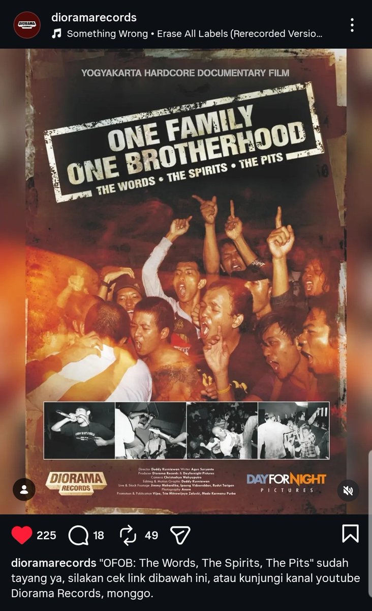 "𝗢𝗙𝗢𝗕: 𝗧𝗵𝗲 𝗪𝗼𝗿𝗱𝘀, 𝗧𝗵𝗲 𝗦𝗽𝗶𝗿𝗶𝘁𝘀, 𝗧𝗵𝗲 𝗣𝗶𝘁𝘀"

Sudah tayang di Youtube:
youtu.be/I-vTdGaMJqI?si…

#OFOB #OneFamilyOneBrotherhood #YogyakartaHardcore #YKHC