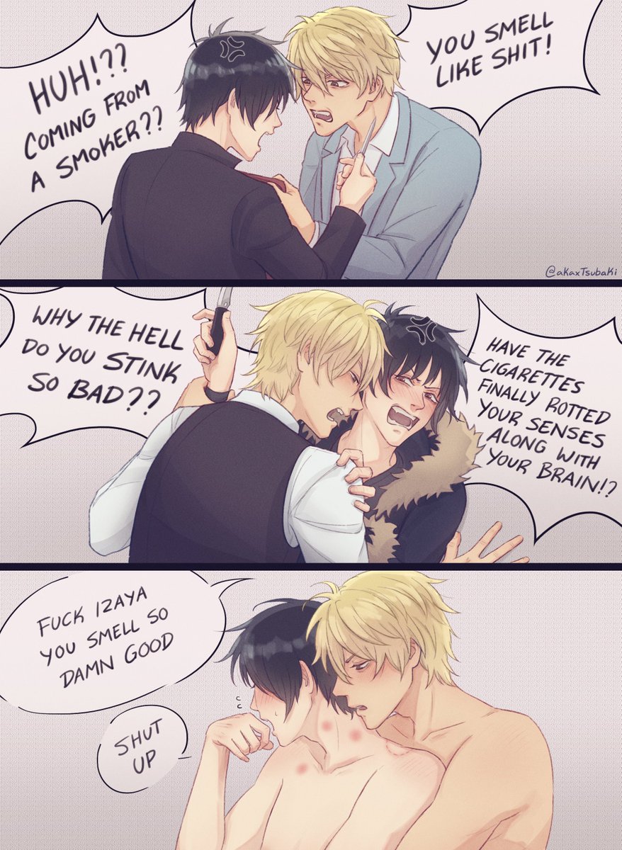 akaxTsubaki's tweet photo. Love Shizuo just obsessed with Izaya's scent 
#shizaya https://t.co/z6p0TSbHOQ
