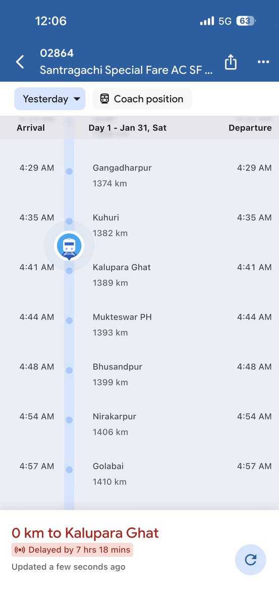 ashishram24's tweet photo. @AshwiniVaishnaw Train delayed by 8 hours. It is 2026 and India will always remain a developing nation. https://t.co/M88VfbjXnS