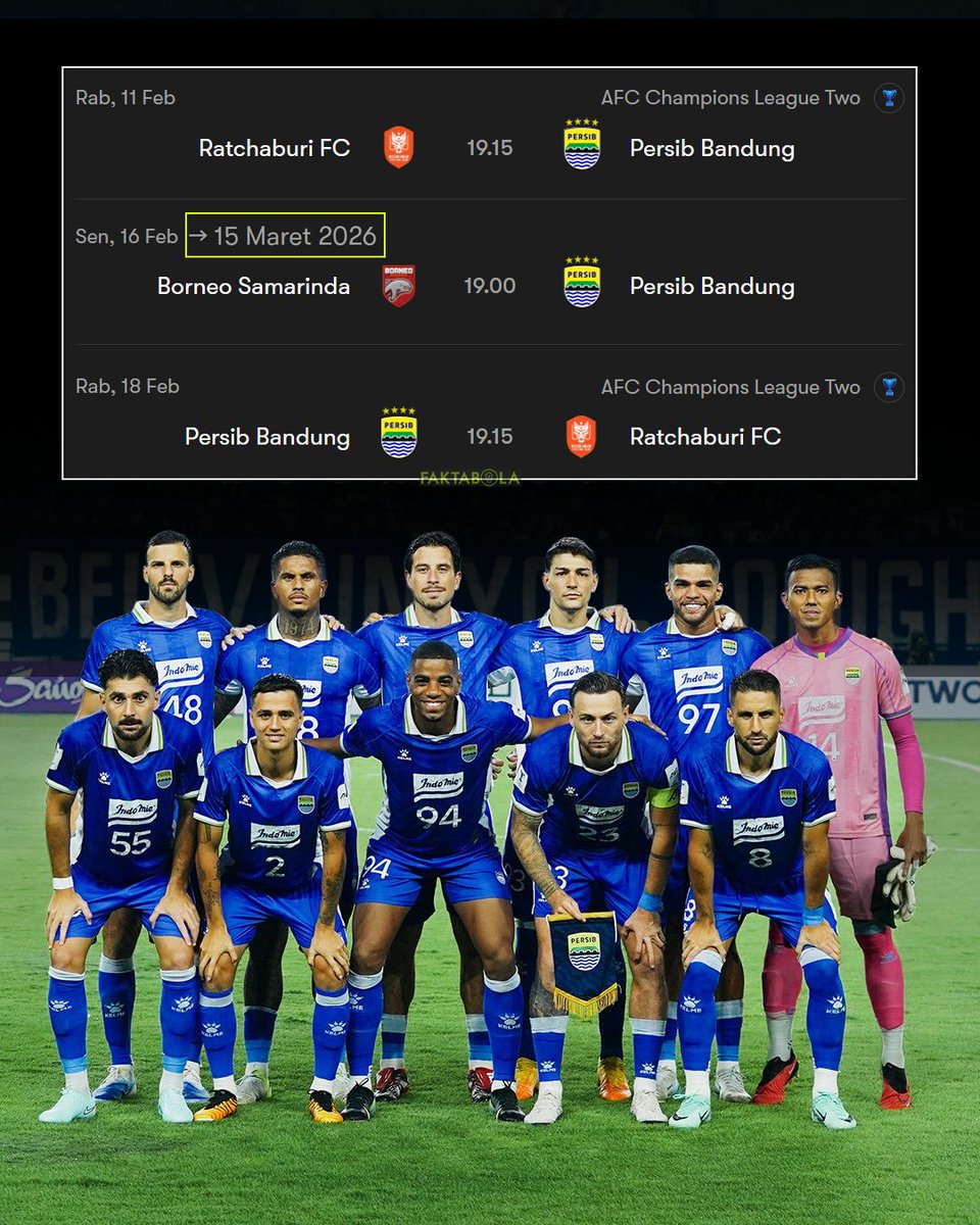 iLeague resmi mengabulkan permohonan Persib Bandung, untuk penjadwalan ulang laga lawan Borneo FC. Awalnya berlangsung tanggal 16 Februari 2026, digeser ke 15 Maret 2026.

Penjadwalan ulang ini dilakukan karena Persib akan mewakili Indonesia di kompetisi Level Asia, AFC Champions