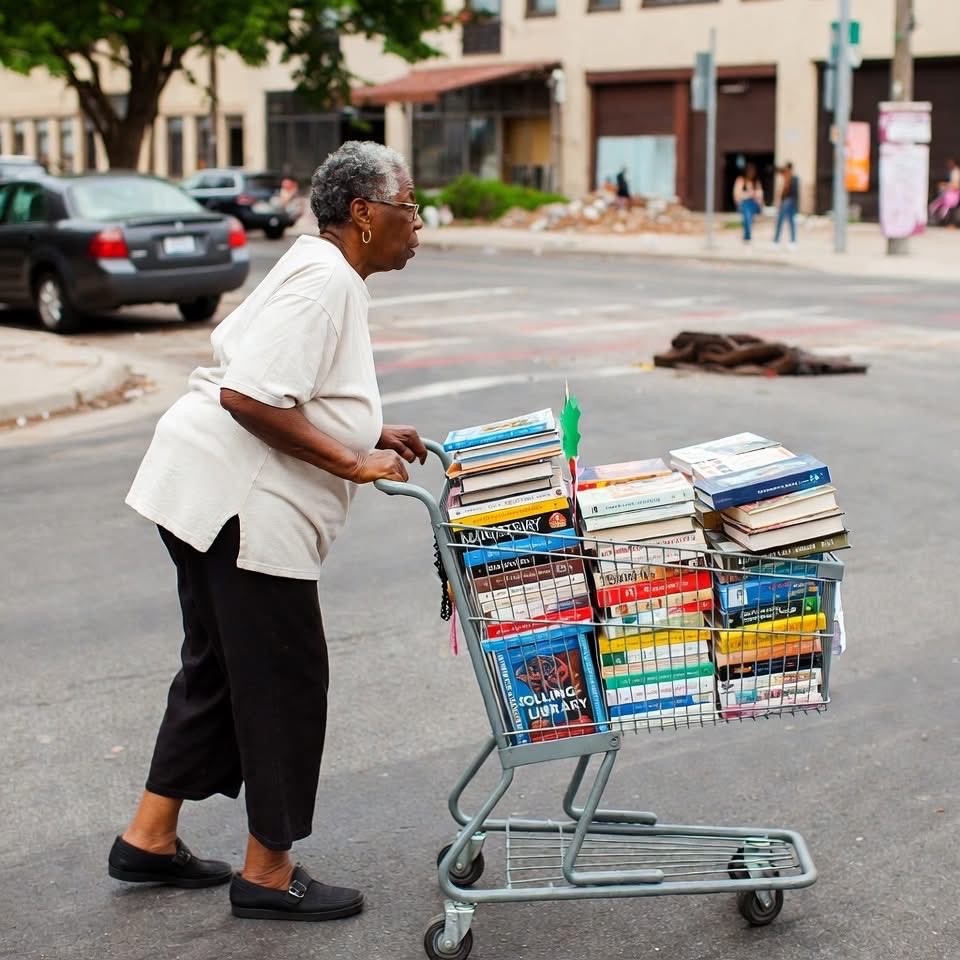 ankorinclan's tweet photo. Su nombre era Marsha Carter, tenía 67 años y una espalda maltrecha por los años de limpieza en hoteles.
Nadie en su barrio sabía mucho de ella, salvo que empujaba cada tarde un viejo carro de supermercado lleno de libros.

—¿Los vende, señora? —le preguntaban.

—No. Los regalo. Pero solo a quien me prometa leerlos.

Cada libro tenía dentro una nota manuscrita:
“Cuando termines, pásalo. No se lo devuelvas a Marsha. Devuélvelo al mundo.”

Marsha había sido analfabeta hasta los 52 años. Aprendió a leer en un centro comunitario, después de sentirse humillada por no poder rellenar un formulario en una consulta médica.

—No poder leer me hizo sentir invisible durante décadas —contó una vez—. Pero cuando aprendí… fue como si encendieran la luz en una habitación cerrada desde niña.

Durante años, recogió libros donados de bibliotecas, mercadillos y contenedores.
Con su carrito, caminaba cada día por los barrios más olvidados de Detroit, regalando libros a niños, adultos mayores, personas sin hogar.

—Si logré aprender con 52 años… cualquiera puede —decía.

Lo llamaba su “Biblioteca Rodante”.

Cuando una periodista local le preguntó por qué lo hacía, Marsha respondió:

—La lectura me hizo libre. Ahora me toca liberar a otros.

En 2014, recibió un premio cívico municipal.
No quiso subir al escenario.
Solo pidió que usaran el dinero del galardón para imprimir más libretas para alfabetización.

Hoy, hay más de 30 puntos de intercambio de libros en Detroit con su nombre:
“Estaciones Marsha”, donde cualquiera puede tomar o dejar libros sin pagar.

Y sí… su carrito viejo aún está en uno de esos puntos, lleno de libros y rodeado de flores de papel hechas por niños.