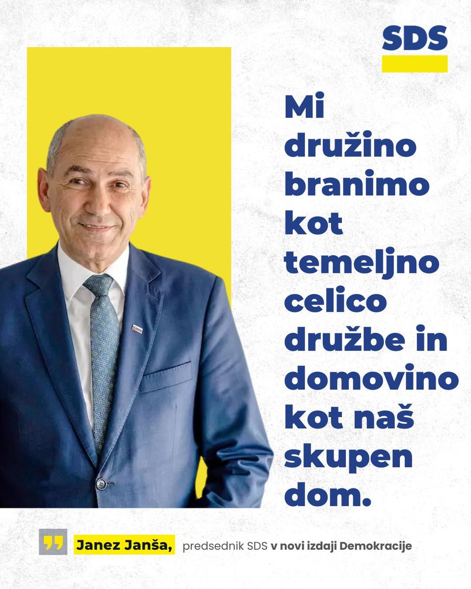 💬 "Svojo domovino cenimo. Cenimo našo kulturo in tradicijo. Hvaležni smo našim prednikom za ustvarjeno."

📰 Vabljeni k branju intervjuja z <a href="/JJansaSDS/">Janez Janša</a> v <a href="/Demokracija1/">Tednik Demokracija</a>.