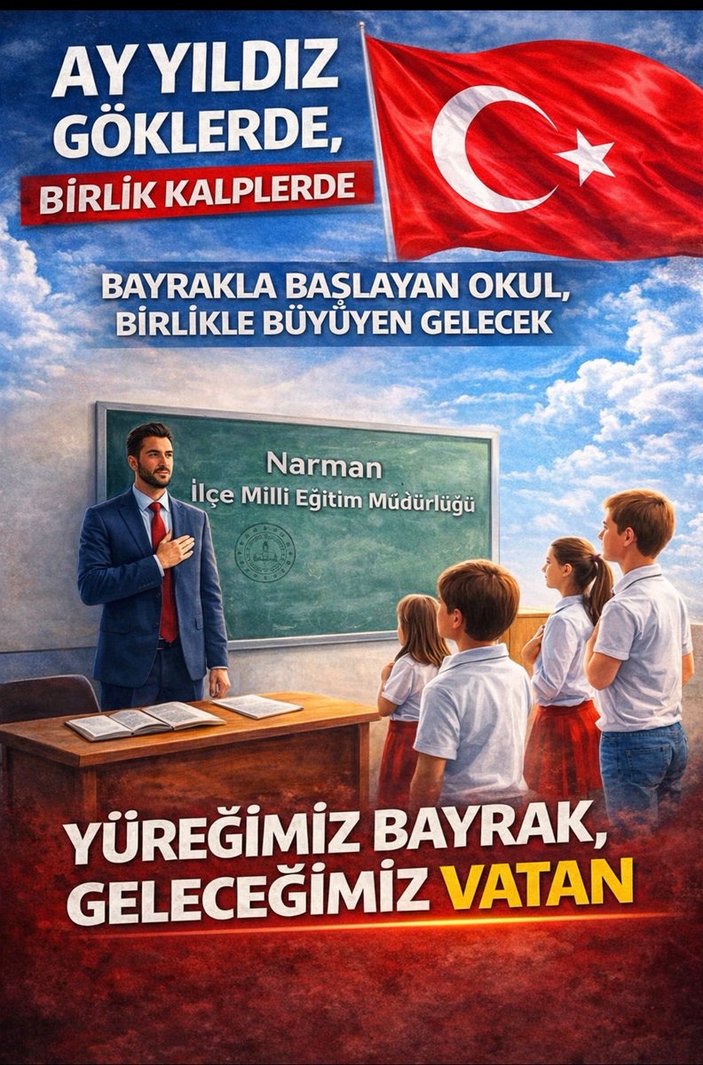 İlk Dersimiz: Bayrak Sevgisi
Ay yıldızlı bayrağımızın temsil ettiği bağımsızlık ve birlik bilinciyle, ikinci dönemin ilk haftasında eğitim öğretim faaliyetlerimize ‘Bayrak Sevgisi’ temasıyla başlıyoruz.
<a href="/tcmeb/">Millî Eğitim Bakanlığı</a> <a href="/Yusuf__Tekin/">Yusuf Tekin</a> <a href="/narmankaymakam/">Narman Kaymakamlığı</a> <a href="/Erzurum_Mem/">Erzurum İl Millî Eğitim Müdürlüğü</a> <a href="/ekicis20/">Süleyman EKİCİ</a> <a href="/EnginT25/">Engin TAN</a>