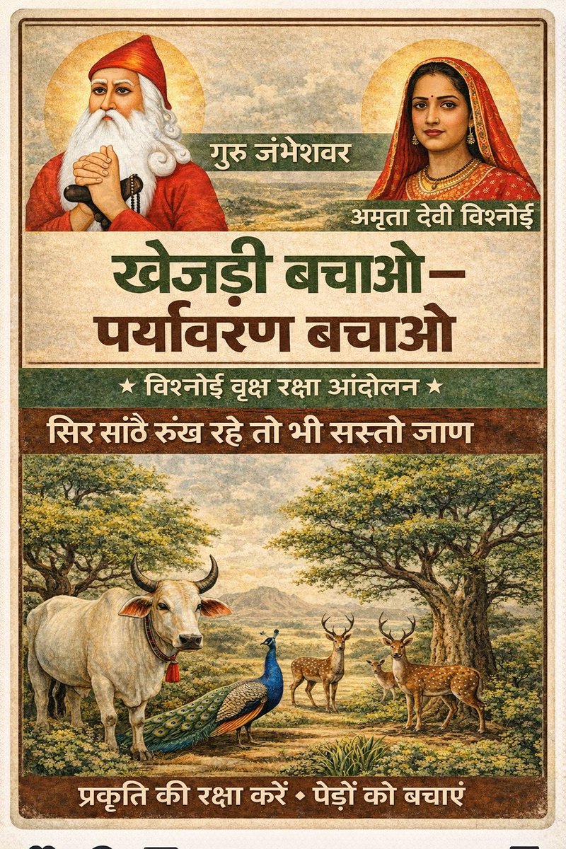 vishnoiak's tweet photo. “सिर साटे रूंख रहे, तो भी सस्तो जाण”
🌳 खेजड़ी बचाओ आंदोलन 🌳
खेजड़ी वृक्ष को बचाने के इस ऐतिहासिक संघर्ष में आप सभी से विनम्र अपील है कि अधिक से अधिक संख्या में पधारकर इस जन-आंदोलन को सफल बनाएं।
📍 स्थान: बीकानेर (महापड़ाव)
📅 दिनांक: 2 फरवरी 2026

आइए, मिलकर प्रकृति, पर्यावरण https://t.co/8c9bICDPvf