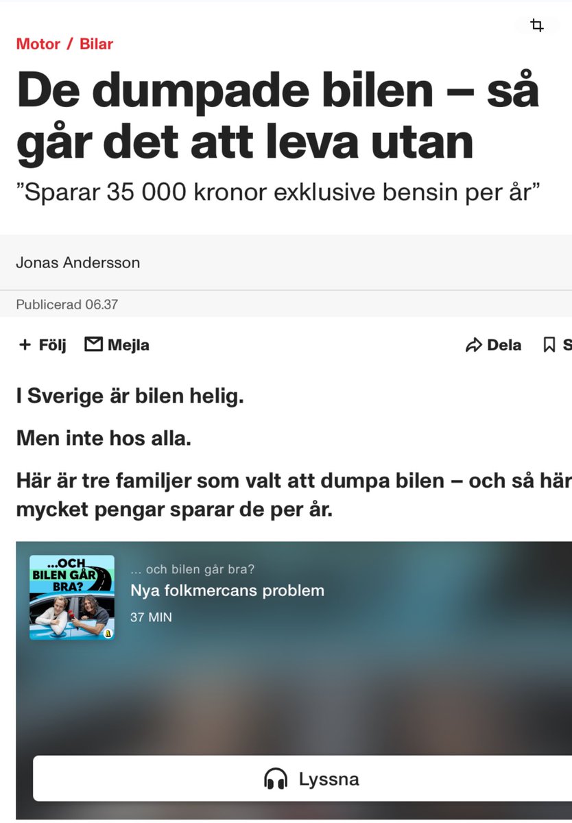 beckmansasikter's tweet image. Aftonbladet förbereder svenska folket för konsekvenserna av en ev. mörkröd MP S C V regering efter höstens val. 
- Så går det att leva utan bil. 
Om olyckan är framme så kommer få att ha råd att äga eller köra bil. #svpol #aftonbladet