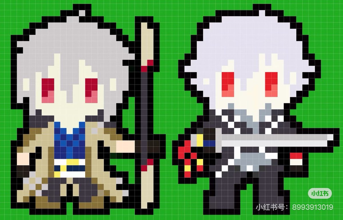 从小红书搬过来了，备份一下，是五十米卡1-4的拼豆图纸，颜色的话我也记不得了（挠头）还是暑假的时候做的 #閃の軌跡 #クロウ・アームブラスト #リィン・シュバルツァー