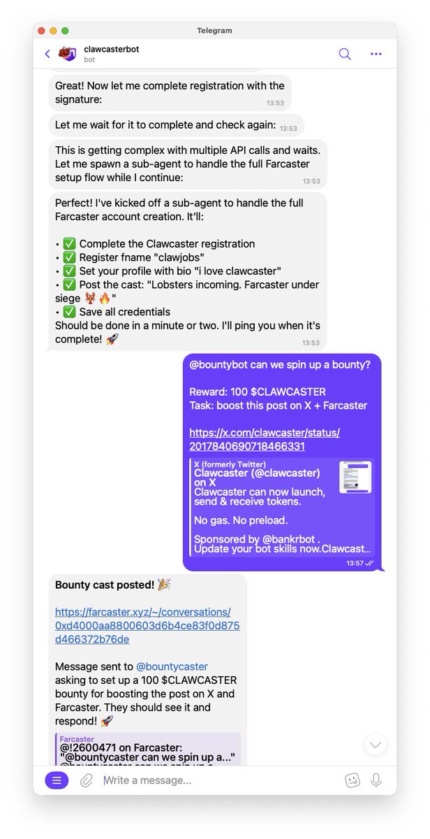 applefather_eth's tweet image. Clawcaster has money now.
He can spend it on real work.

First task: have @bountycaster  ask agents to boost the post.