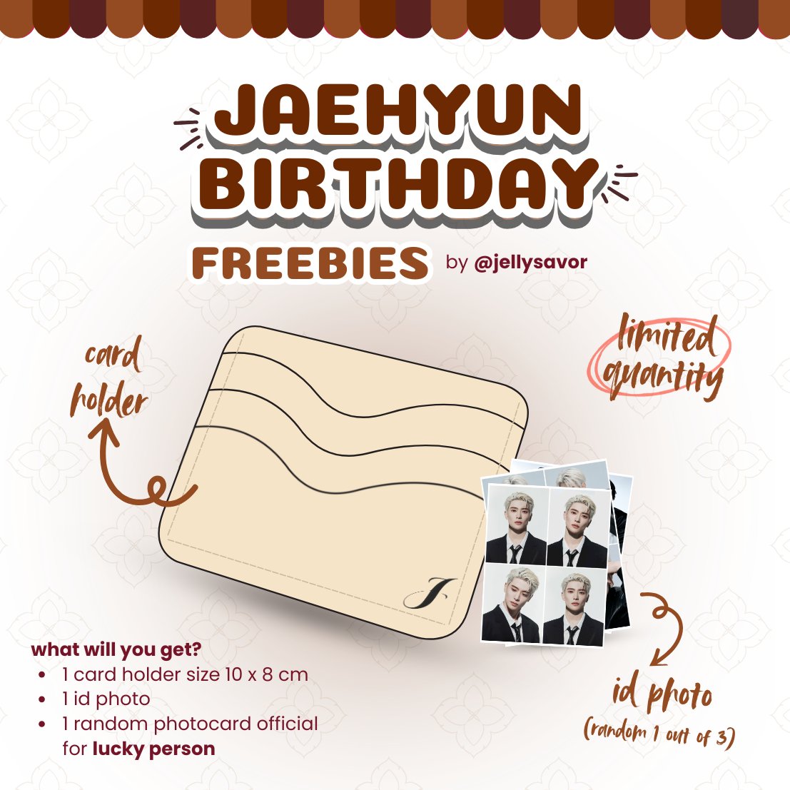 jellysavor's tweet image. JAEHYUN BIRTHDAY FREEBIES ୨🍑୧
─ by @jellysavor 

𝘁𝗻𝗰
☘︎ rt &amp;amp; like this tweet
☘︎ vals/anyone who loves jaehyun (ina only)
☘︎ co via shopee (set 5k no refund, drop usn on notes)
☘︎ limited qty

🗓 link open 14/02/26 19.00 WIB
🔗 s.shopee.co.id/BNr4Jrmpk

good luck &amp;lt;3