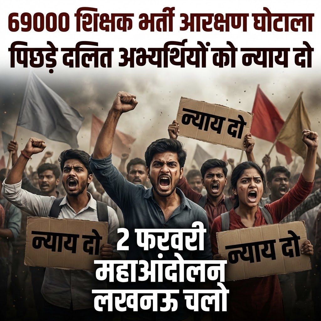 #69000_शिक्षकभर्ती_आरक्षण_घोटाला 
योगी सरकार पिछले 5 सालों से इन अभ्यर्थियों के साथ न्याय क्यों नहीं कर रही क्या यह पिछड़े दलित समाज से हैं... यहीं गुनाह है 
<a href="/myogiadityanath/">Yogi Adityanath</a> <a href="/AnupriyaSPatel/">Anupriya Patel</a> <a href="/narendramodi/">Narendra Modi</a> <a href="/UPGovt/">Government of UP</a> <a href="/RahulGandhi/">Rahul Gandhi</a> <a href="/yadavakhilesh/">Akhilesh Yadav</a> <a href="/BJP4India/">BJP</a> <a href="/CMOfficeUP/">CM Office, GoUP</a>