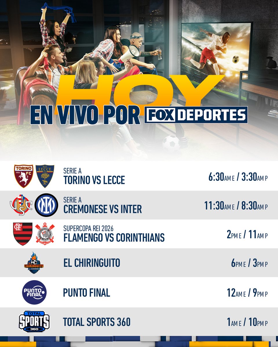 FOXDeportes's tweet photo. ¡IMPRESIONANTE DOMINGO DE SUPERCOPA EN FOX DEPORTES! 😎
#SerieAenFOX 🤌🤌
#SupercopaDeBrasil 🏆
#ElChiringuitoEnFOX 🍿
#PuntoFinal ⚽
#TotalSports 💥 https://t.co/oc3B04TUCl
