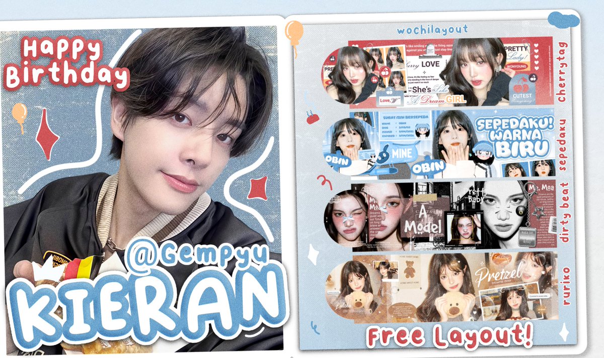 wochilayout's tweet image. Help RT or repost kalau liat ini, makasi 💗 #zonauang

Halo gusy! Aku ada giveaway 4 FREE REQ LAYOUT (katalog ada di pict) dalam rangka birthday kak Kieran @Gempyu 🎂✨ 

Caranya gampang kok! More info ada di tweet selanjutnya yaa ☝️