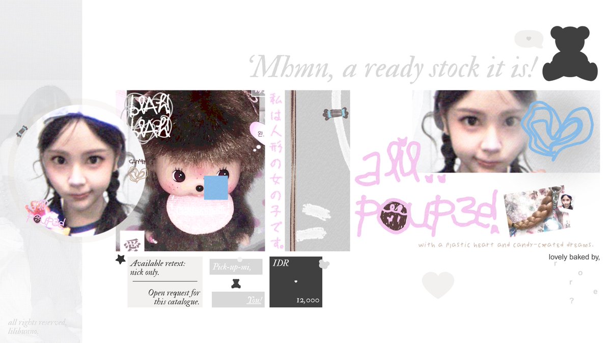 knock-knock, kitten? 
pick-up-mi.  ꒰ྀི⸝⸝ɞ̴̶̷ ·̫ ‹⸝⸝꒱  / #zonauang

ready stock layout carmen h2h. avail payment through qris, boleh langsung chat tele aku saja, t.me/peannute. she’s waiting for her new mama. ❤︎