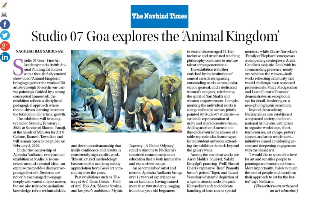 nagueshrao's tweet photo. My Latest article on The Navhind Times, Sunday, 01st February, 2026. Thanks to Auradha.
#goanart #apekshanadkarni #studio07 https://t.co/ZSGL0ZuAh8