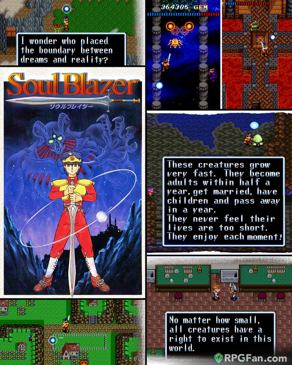 rpgfancom's tweet photo. Soul Blazer was out 34 years ago (1992)!⚔️ The first of Quintet's "Heaven &amp; Earth" trilogy, seeing you restore a barren world by  fighting demons and freeing the souls of its inhabitants. The game found poignant ways to talk about life and death.

Review: https://t.co/M5HA9HQVNc https://t.co/b3jnrRiv68