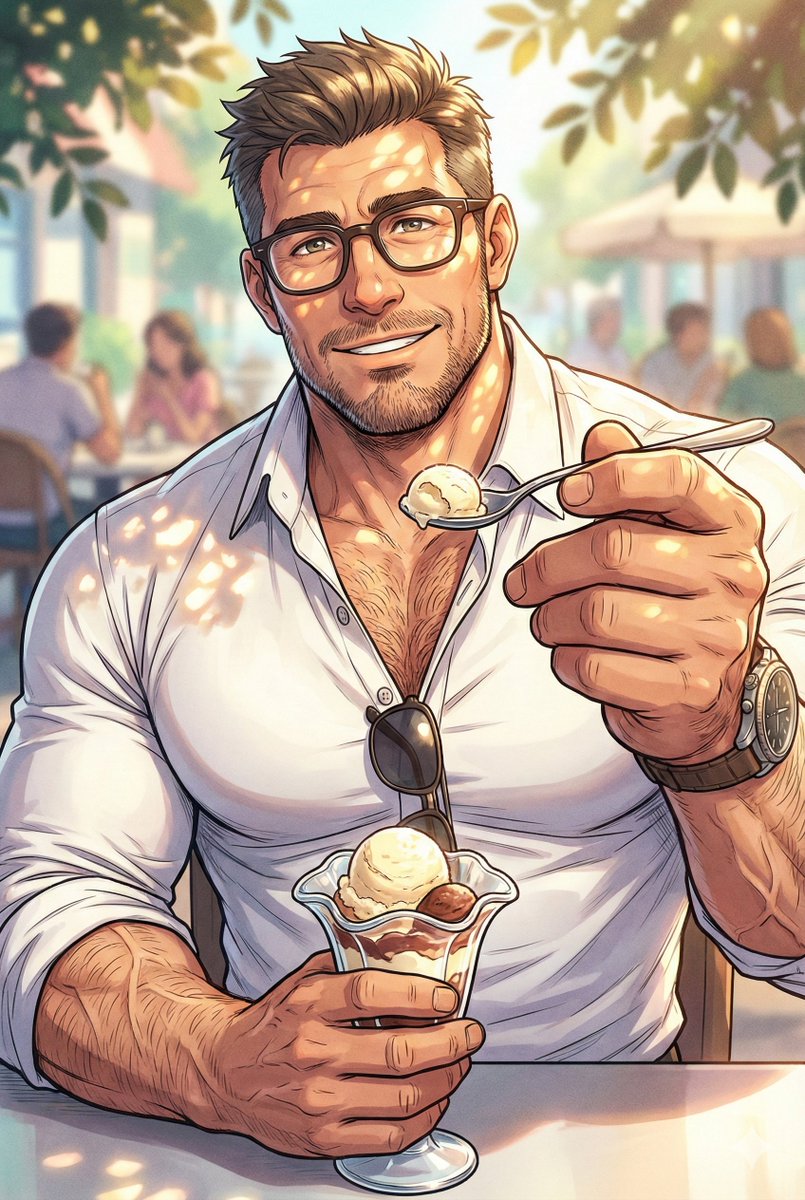 He says the first bite is the best and saved it for me.
如果是你，你會選冰淇淋，還是...？🍦😏

#AIart #DaddyVibes