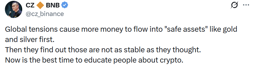 Cointelegraph's tweet photo. 🔥 CZ: "Now is the best time to educate people about crypto." https://t.co/QH3IuIxPeD