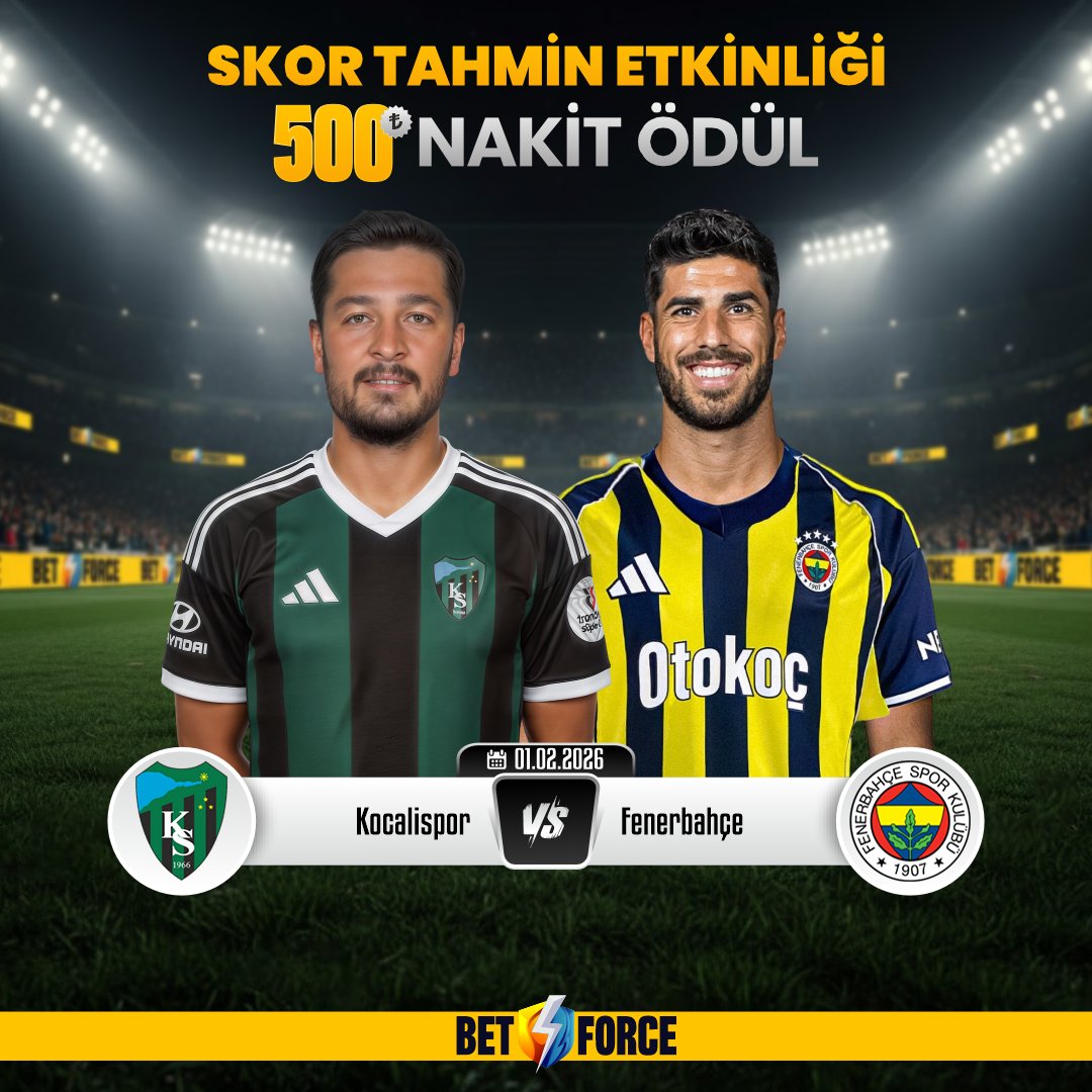 betforceturkiye's tweet photo. 🏆 #BETFORCE İle SÜPER LİG Özel  #NAKİT Etkinlik

KOCAELİSPOR  🆚   FENERBAHÇE

💰Skoru  Doğru Tahmin Et 5️⃣0️⃣0️⃣₺ NAKİT Ödül Kazan

📌Rt+ Fav + 5 Arkadaşını Etiketle ,  🖍 Etkinlik Katılım Formu : https://t.co/cG1UgwMKwc https://t.co/w69IgEyZVB