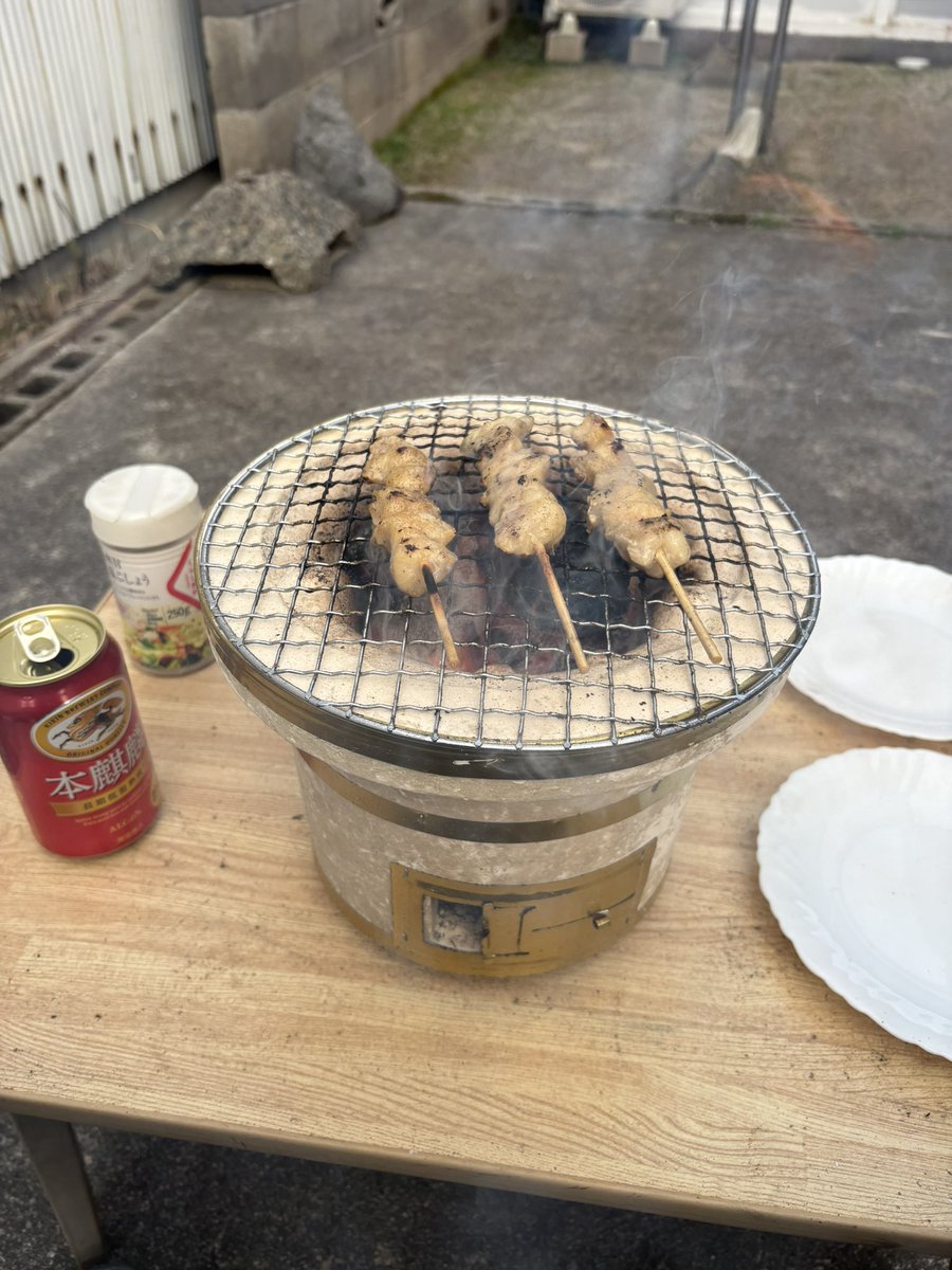 一人、七輪、焼き鳥