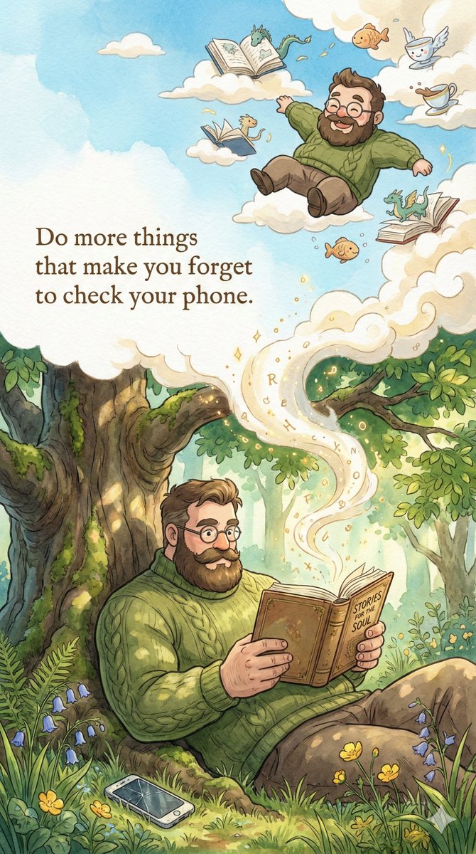 Sometimes the best connection isn't Wi-Fi, it's the company of a good story (and a cozy bear). 🍃✨

#AIart #selfcare #PositiveVibes