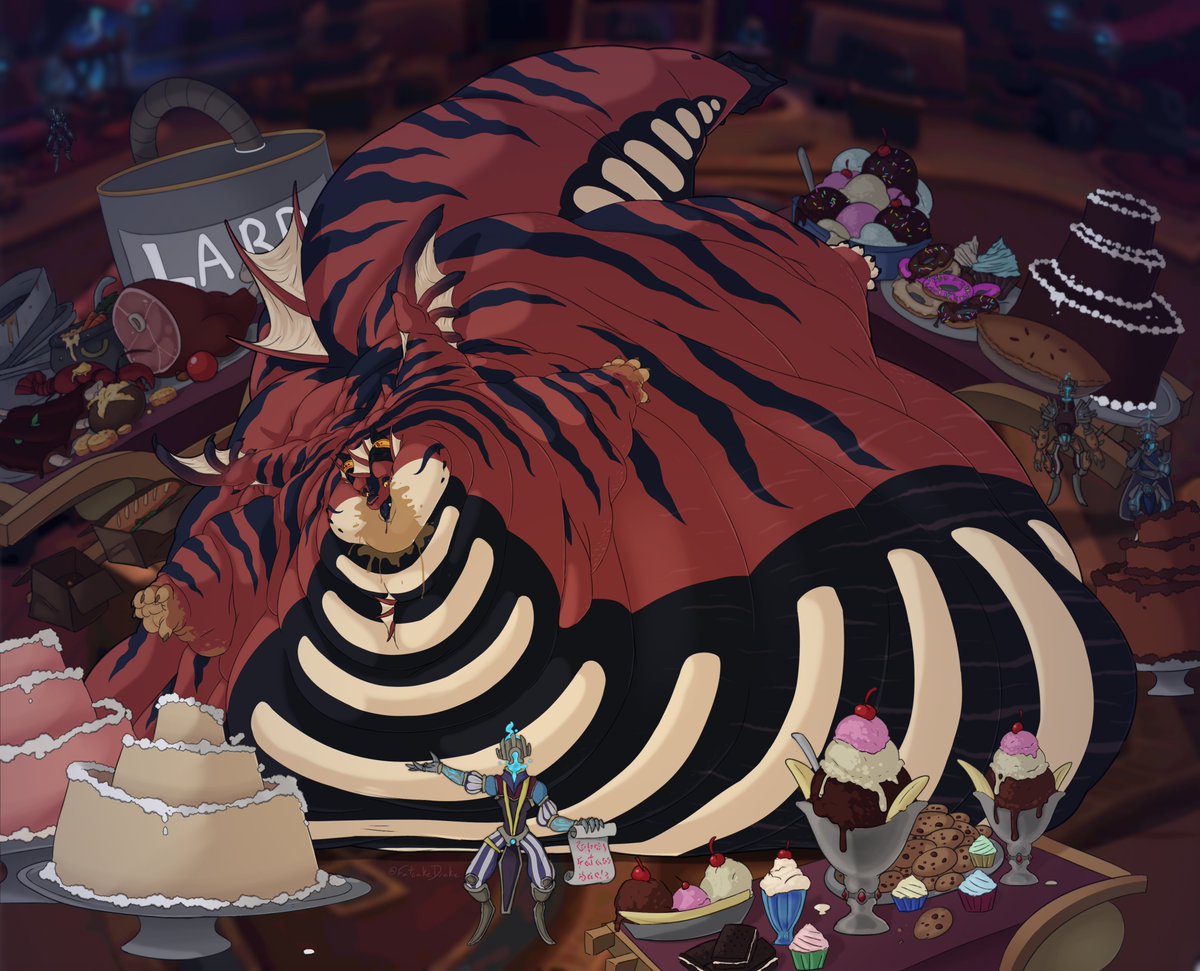 CW: Fat fur/ Weight gain
Someone has to pay for the supplies they ate up! What better way to pay those debts than becoming a new tourist attraction?

Commission for @/skips.bsky.social!