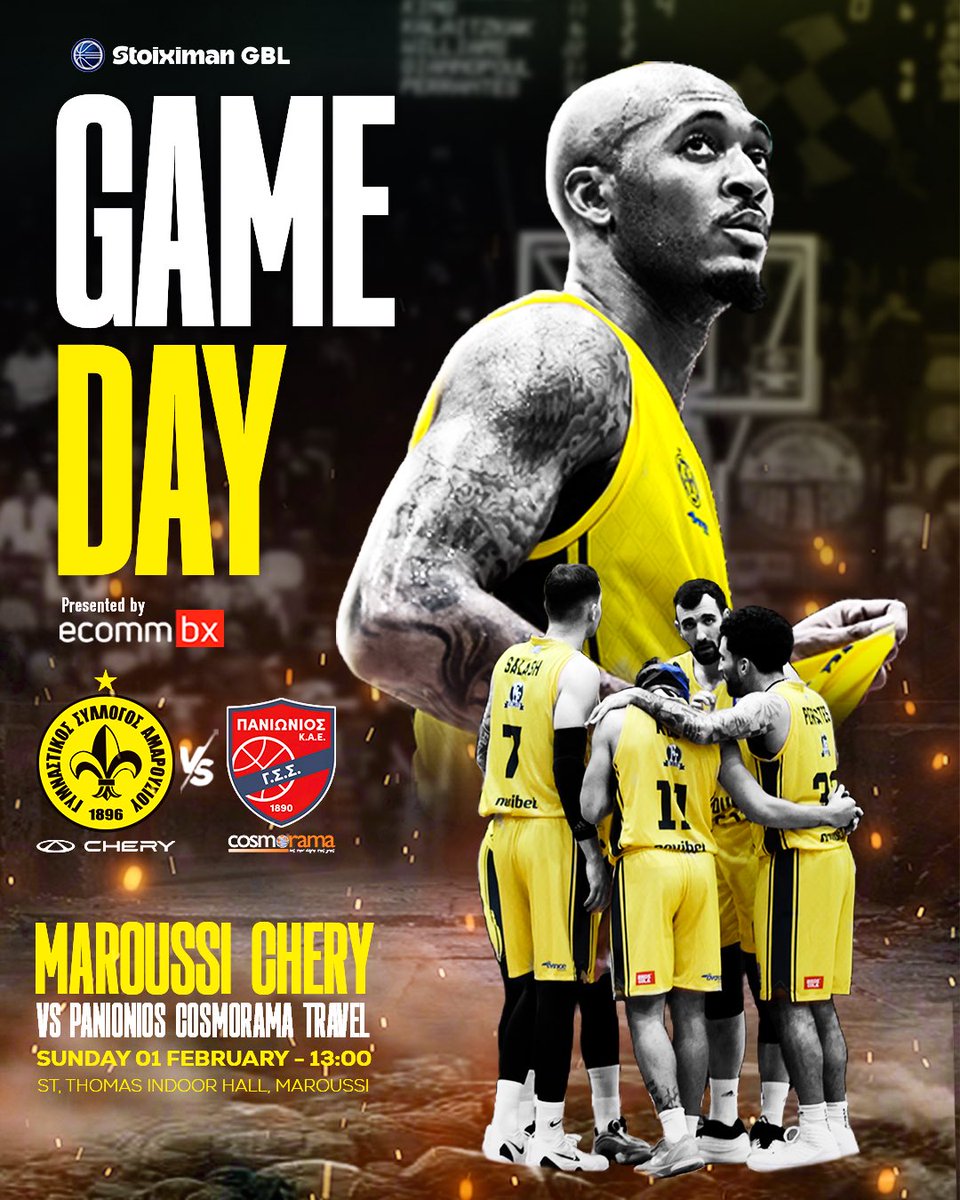 𝑮𝑨𝑴𝑬 𝑫𝑨𝒀
🆚 Panionios Basketball 
🏆 Greek Basketball League 
🕖 13:00
🏟️ St. Thomas Indoor Hall
➡️ Presented by <a href="/ecommbx/">ECOMMBX</a> 

#maroussibc #MaroussiChery #WeChangeTheGame #StoiximanGBL
