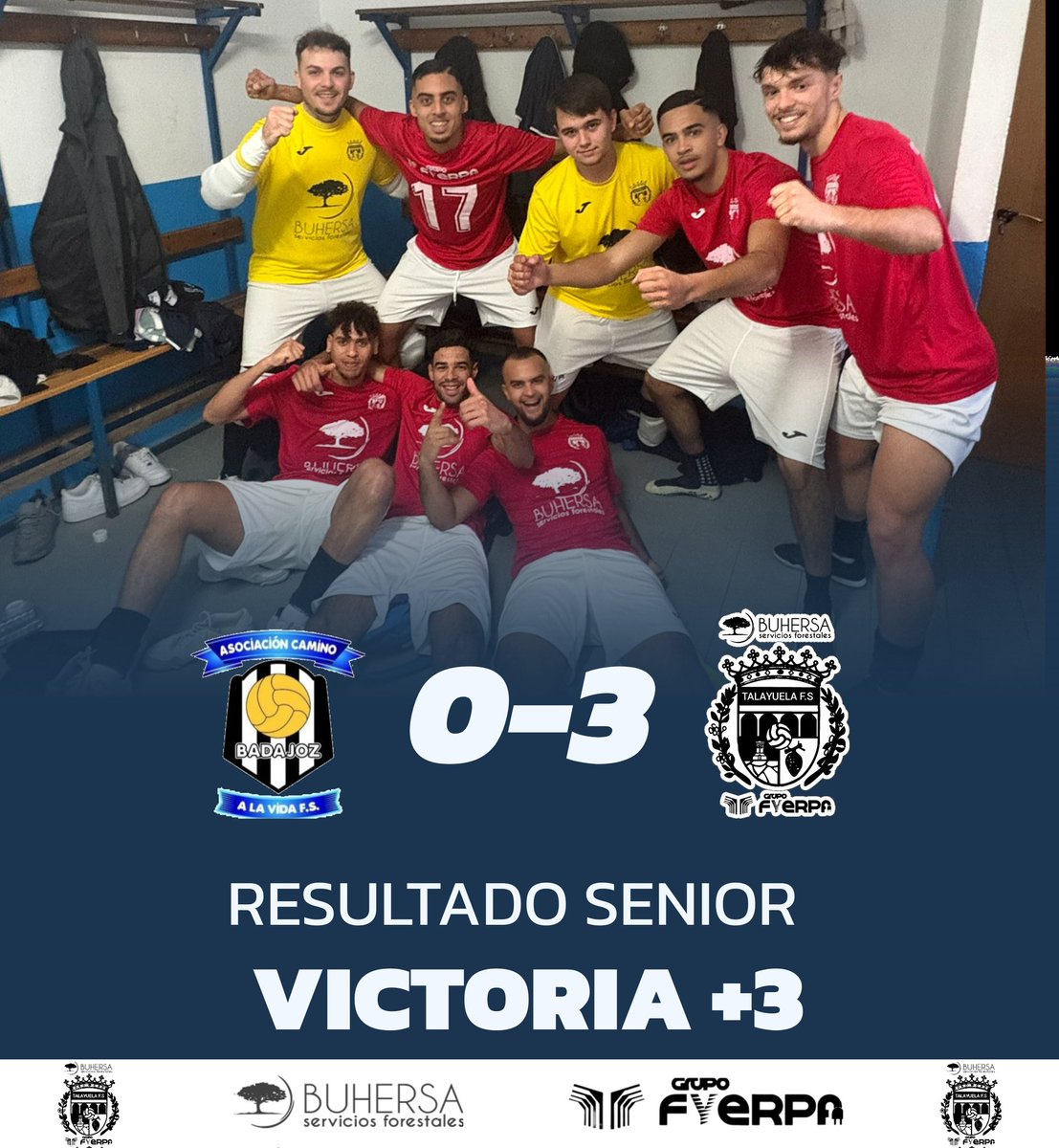 ¡+3 PUNTOS Y PORTERÍA A CERO! 🧱🧤
​Gran partido ayer en el Pabellón Hernán Cortés. Nos traemos la victoria de Badajoz con un resultado contundente.
​Asociación Camino a la Vida 0-3 Talayuela F.S. ✅
​¡Este equipo no baja el ritmo! 🤍🖤
​THIS IS BUHERSA. 💪