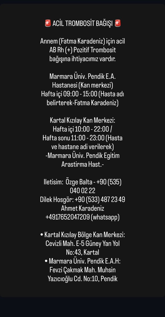 Teyzem için acil trombosit bağışına ihtiyacımız var. Yayabilir miyiz?