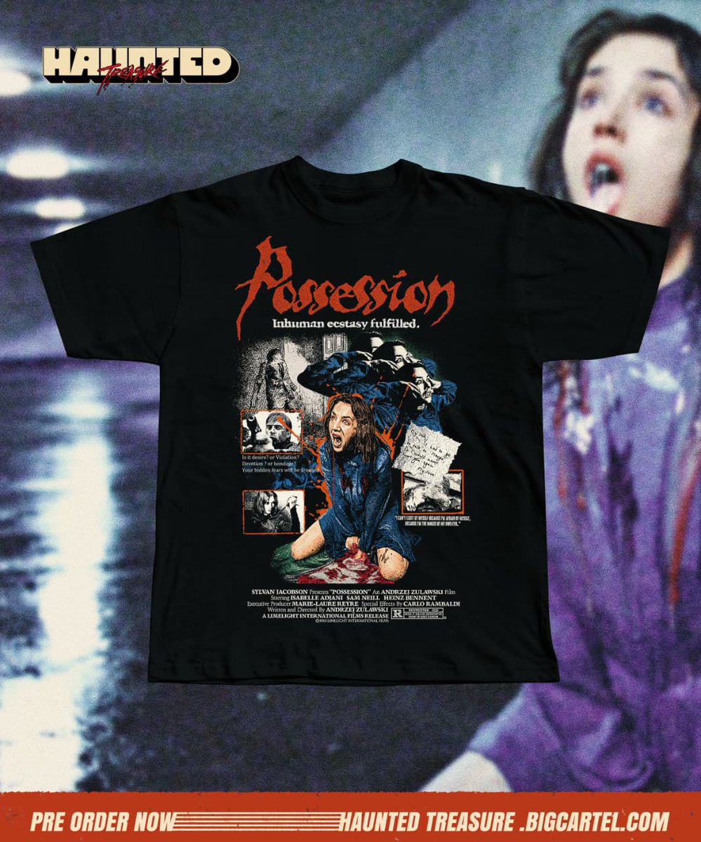 marismdr's tweet photo. Open pre-order kaos film 
“POSSESSION” (1981)
Heavy Cotton 16s

PO dibuka hari ini sampe 14 februari’26
Idr 185k, dikirim dari palembang.
Free sticker

Order atau tanya-tanya, by DM yaaa! Thanks
#possession #possession1981 #kaosfilm 
#horrorshirt #HorrorMovies #bootleg https://t.co/dlmMM5yW4y