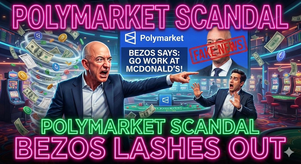 Owen_crypto_'s tweet photo. 【首富怒了！】Polymarket 惊爆编造假新闻，贝佐斯亲自下场怒喷：别再瞎编！
预测霸主 Polymarket 惊传诚信破产！其官方帐号公然编造「贝佐斯劝年轻人先去麦当劳打工」的假消息，引发首富本人火大回呛：「我没说过，别再乱编！」这场造谣丑闻让平台信心一夕蒸发，全网狂酸：预测大师难道成了诈骗首脑？ https://t.co/sPBwXcM6Np