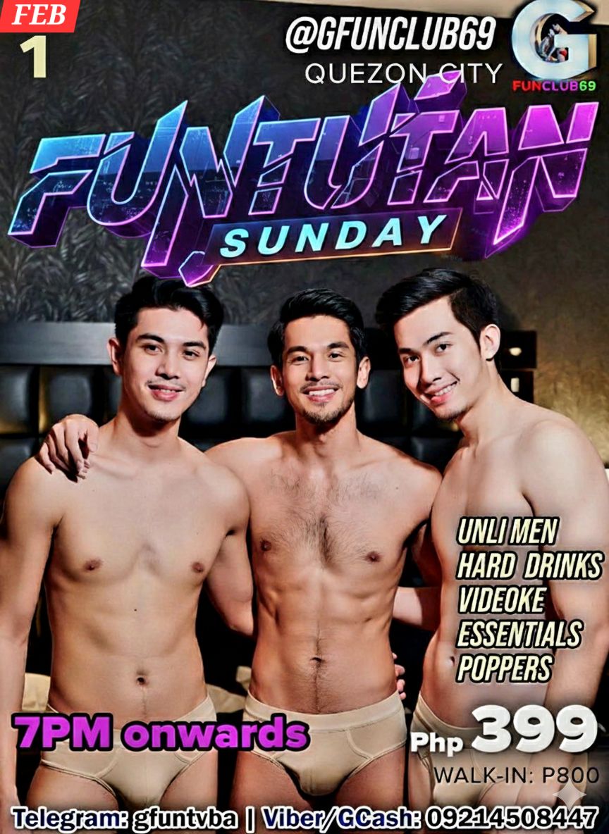 SUNDAY FUNTUTAN ORGYNUMAN TONIGHT

February 1
8PM onwards
4-bed in QC

💪 UNLI MEN
🍻 HARD DRINKS
🎤 VIDEOKE
🛏 NAKED ROOM
🧴 ESSENTIALS
⚡️ POPPERS
🎬 ALTER GUESTS:
<a href="/KingTitus1998/">King Titus</a>
<a href="/TangkadSagad21/">5'10 moreno 💦</a>
<a href="/AcePatron818/">Ace Patron 🔥</a>

Online Payment: Php 399

Viber/GCash: 09214508447
Telegram: gfuntvba