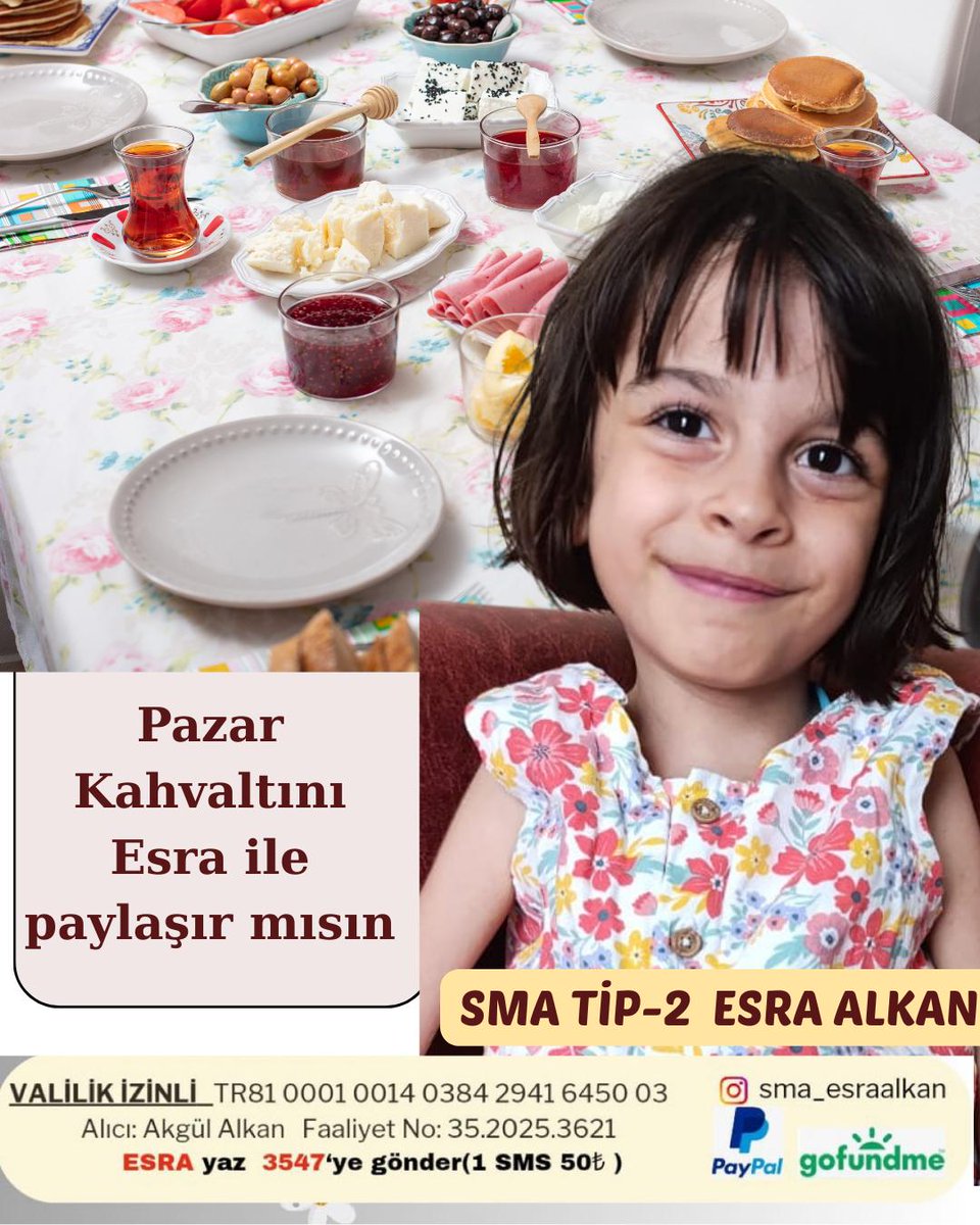 SmaTip2Esra's tweet photo. Bazı çocuklar hayata tutunmayı bizden daha erken öğrenir…
Esra Alkan da onlardan biri.

 #PazarGezmesi #EmadderKademeİstiyor
 #OYUNUMADOKUNMA
 #DevinÖzekİstifa
 #ErtanTorunoğullarıİstifa
#SMA #EsramızınYüzüGülsün

SMA, onun küçücük bedenine ağır bir yük bindirdi.
Ama Esra’nın gözlerinde hâlâ kocaman bir umut,
Hâlâ yaşama dair tertemiz bir inat var.

Her nefesi bir mücadele,
Her gülüşü sessiz bir direniş.
O, yalnızca bir hastalığın adıyla anılacak bir çocuk değil;
O, vazgeçmeyen bir yürek,
Birlik olursak kazanılacak bir hayat.

Bugün Esra için atılacak her adım,
Yarın onun koşabileceği hayallere dönüşebilir.
Sessiz kalırsak zaman kaybederiz,
Ama ses olursak Esra yaşar.

Bu bir yardım çağrısı değil sadece,
Bu bir vicdan çağrısı.
Bir çocuğun geleceğine ortak olma çağrısı.

Esra yaşamak istiyor.
Ve biz birlikte olursak,
SMA değil, Esra kazanacak.