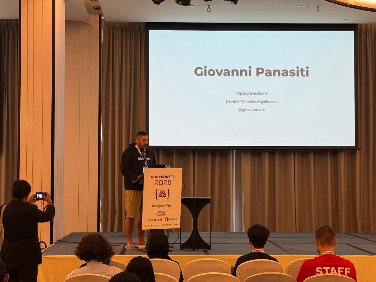 Giovapanasiti's tweet photo. #rubyconfth 2026.

Talk is available to download at: https://t.co/zIVs0wNbHz https://t.co/eZAg6QLn1S