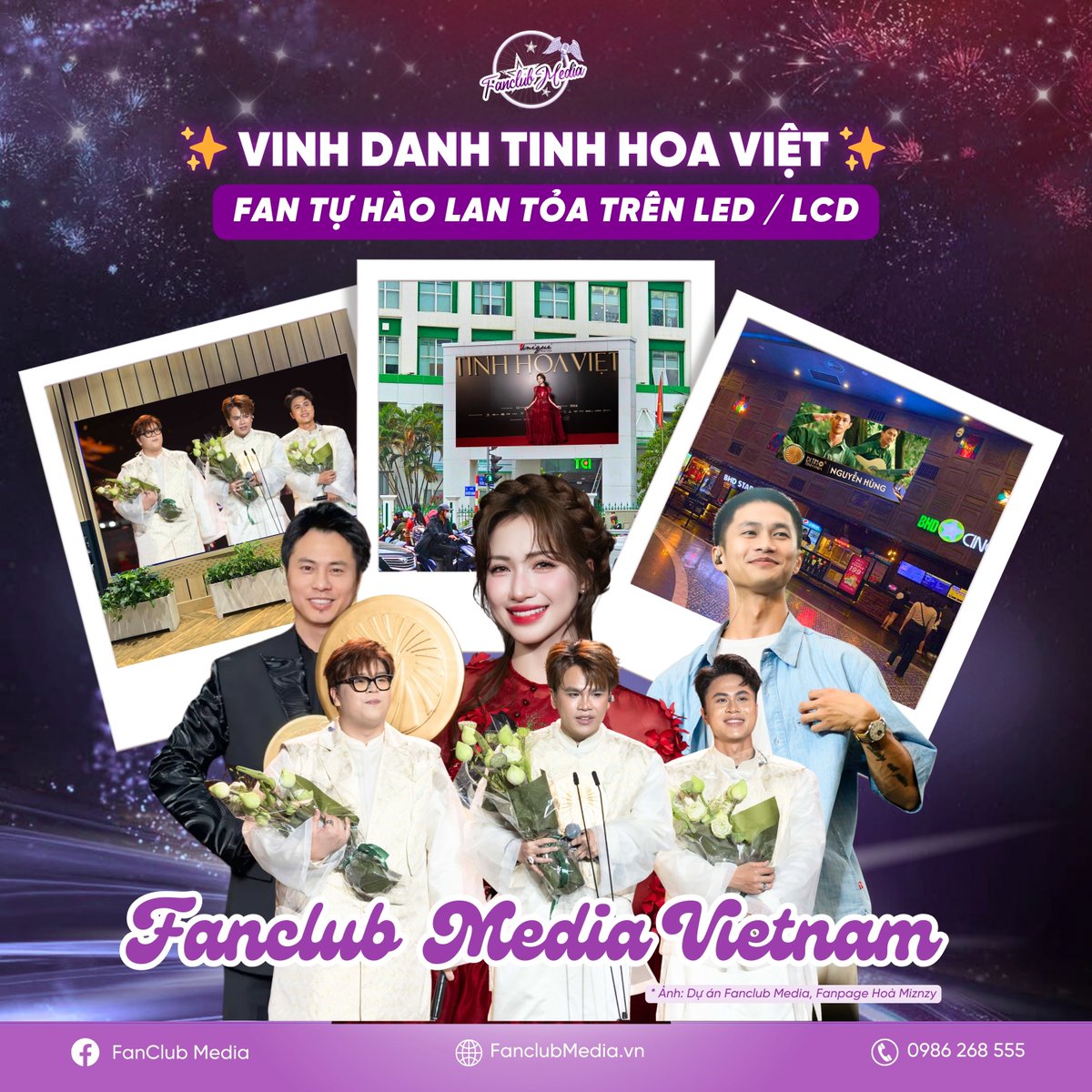 FanClubMediaVN's tweet image. ✨ VINH DANH TINH HOA VIỆT - FAN TỰ HÀO LAN TỎA TRÊN LED / LCD ✨

#FanClubMediaVietnam #IdolAdvertising #quangcaothantuong #quangcaoIdol #tiepungthantuong #TinhhoaViet #HoaMinzy #NguyenHung #DTAP