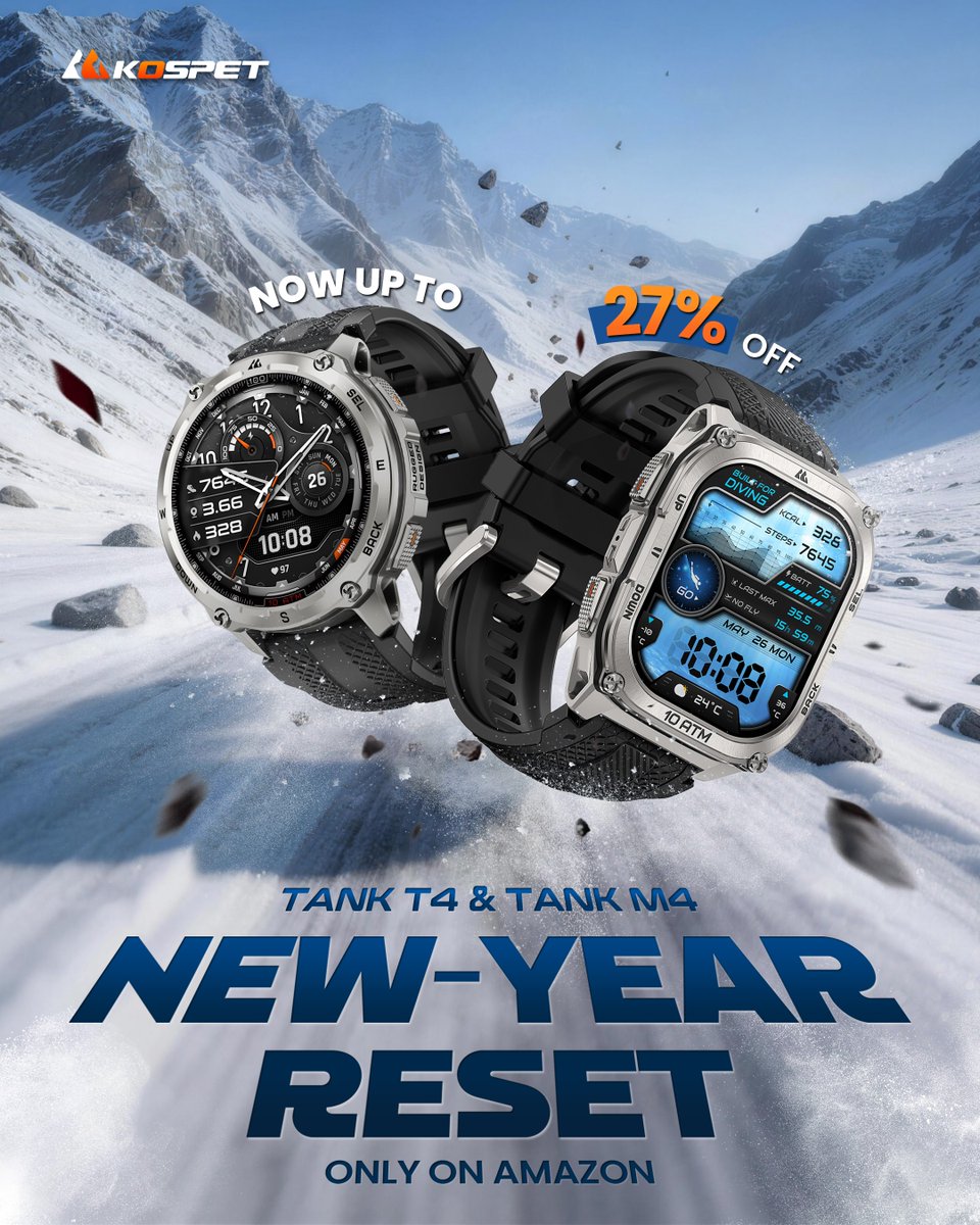 kospet_official's tweet image. 📢 Amazon New-Year Reset is live!

Save Up to 27%! 
Head to grab your TANK T4 / TANK M4 now! 

#KOSPET #TANKT4 #TANKM4 #OutdoorSmartwatch #RuggedWatch #Smartwatch #OutdoorAdventure #NewYearReset #NewYearDeals #NewYearSale #DealAlert