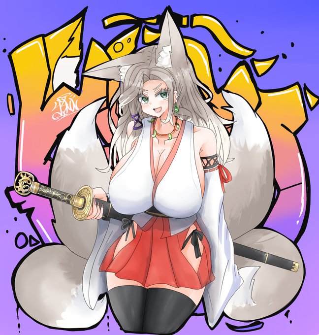 ギャルなけもみみ巫女を描きました! 