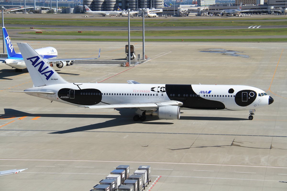 2012年10月に羽田空港にて撮影したANAのB767(JA606A)に施された特別