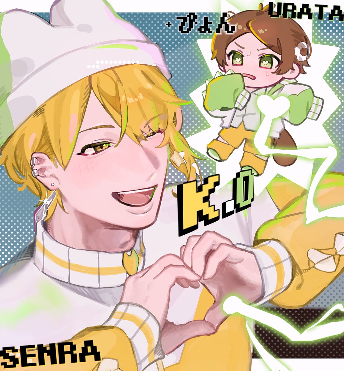 ぴょんぴょんぴょんぴょん💚💛
#うらたぬ王国の美術館 #センラの絵ぇやん