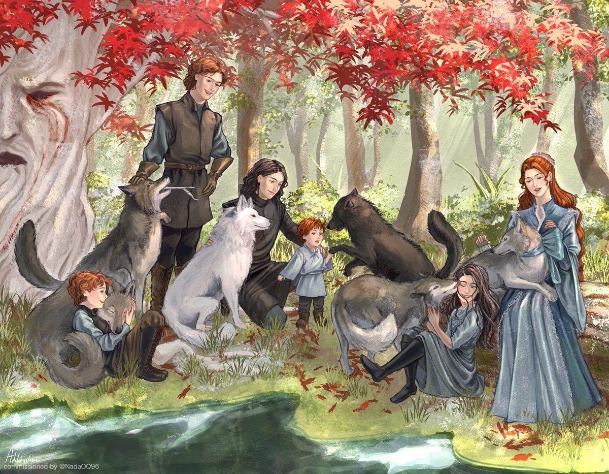 NadaOQ96's tweet photo. “Where are the children?”

“In the kitchen, arguing about names for the wolf pups. Arya is already in love, and Sansa is charmed and gracious, but Rickon is not quite sure.”

- aGoT Catelyn I

🎨©️: @adelikashere 💖
#asoiaf #fanart https://t.co/U1Rn5537PI