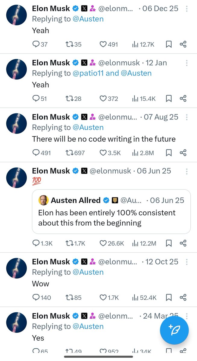 I believe $KellyClaude is the next to break 10m→20m→40m
Austen’s <a href="/Austen/">Austen Allred</a> network is exceptionally strong, with a high likelihood of being noticed by pmarca <a href="/pmarca/">Marc Andreessen 🇺🇸</a> — he’s even received a reply from Elon <a href="/elonmusk/">Elon Musk</a> 

Have you actually counted how many times Elon has replied to